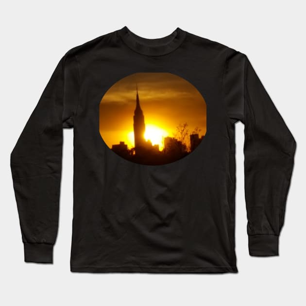 Empire State Building Sunset Circle Long Sleeve T-Shirt by prettymuchanything